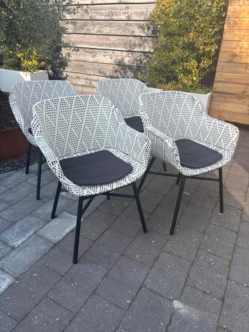 Set van 4 Hartman tuinstoelen dining chair zwart wit wicker beschikbaar voor biedingen