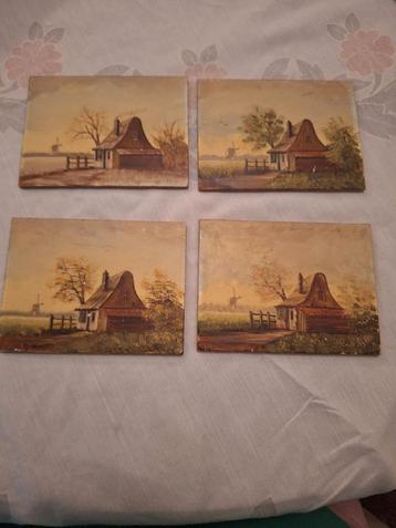 Vier schilderijtjes met Hollands landschap beschikbaar voor biedingen