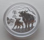 Zilveren 5 oz Ox 2021 lunar 3 serie., Ophalen of Verzenden, Losse munt, Zilver