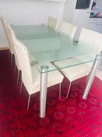 Glazen Eettafel met 6 Leren Stoelen, Huis en Inrichting, Tafels | Eettafels, Gebruikt, 100 tot 150 cm, Ophalen of Verzenden, Glas
