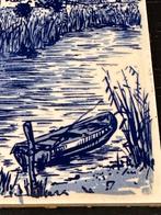 Delfts blauwe tegel molen aan het water 10x20cm oud Hollands, Antiek en Kunst, Antiek | Wandborden en Tegels, Ophalen of Verzenden