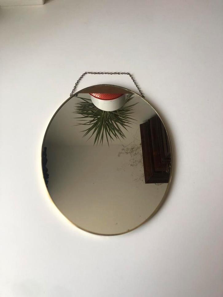 Vintage messing spiegel ovaal, Huis en Inrichting, Woonaccessoires | Spiegels, Gebruikt, Minder dan 50 cm, Minder dan 100 cm, Ovaal