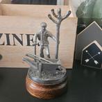 Tinnen Beeldje Tuinman met Kruiwagen, Ophalen of Verzenden