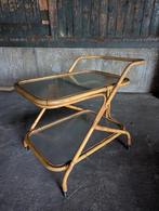 Vintage rotan serveerwagen 1970s, Gebruikt, Glas, Midcentury vintage retro rotan bar, 60 cm of meer