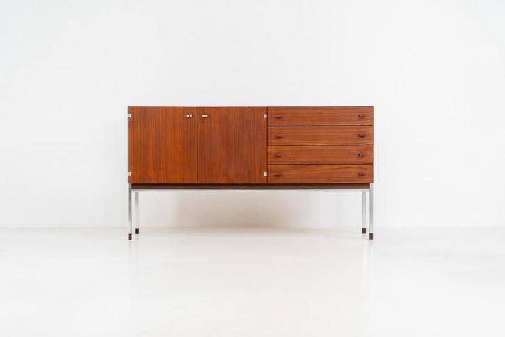 Modernistisch vintage dressoir in teak, Huis en Inrichting, Kasten | Dressoirs, Zo goed als nieuw, 25 tot 50 cm, Teakhout, Ophalen of Verzenden