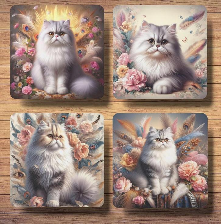 Perzische Kat Barok stijl onderzetters met houder, Huis en Inrichting, Woonaccessoires | Onderzetters, Zo goed als nieuw, Glas of Kopje