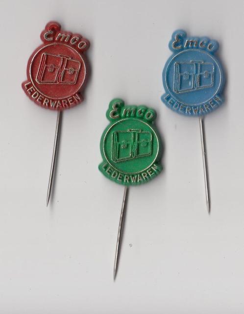 Emco Lederwaren Tassen speldjes, Verzamelen, Speldjes, Pins en Buttons, Gebruikt, Speldje of Pin, Overige onderwerpen, Ophalen of Verzenden