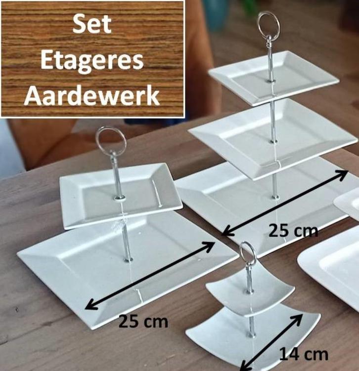 SET ETAGERES (3x) 25-25-14 cm) Klik RK voor nog meer adv., Huis en Inrichting, Keuken | Servies, Zo goed als nieuw, Overige typen