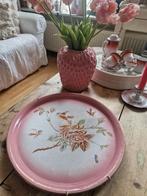 Roze emaille gebloemde schaal met vogels, Ophalen of Verzenden