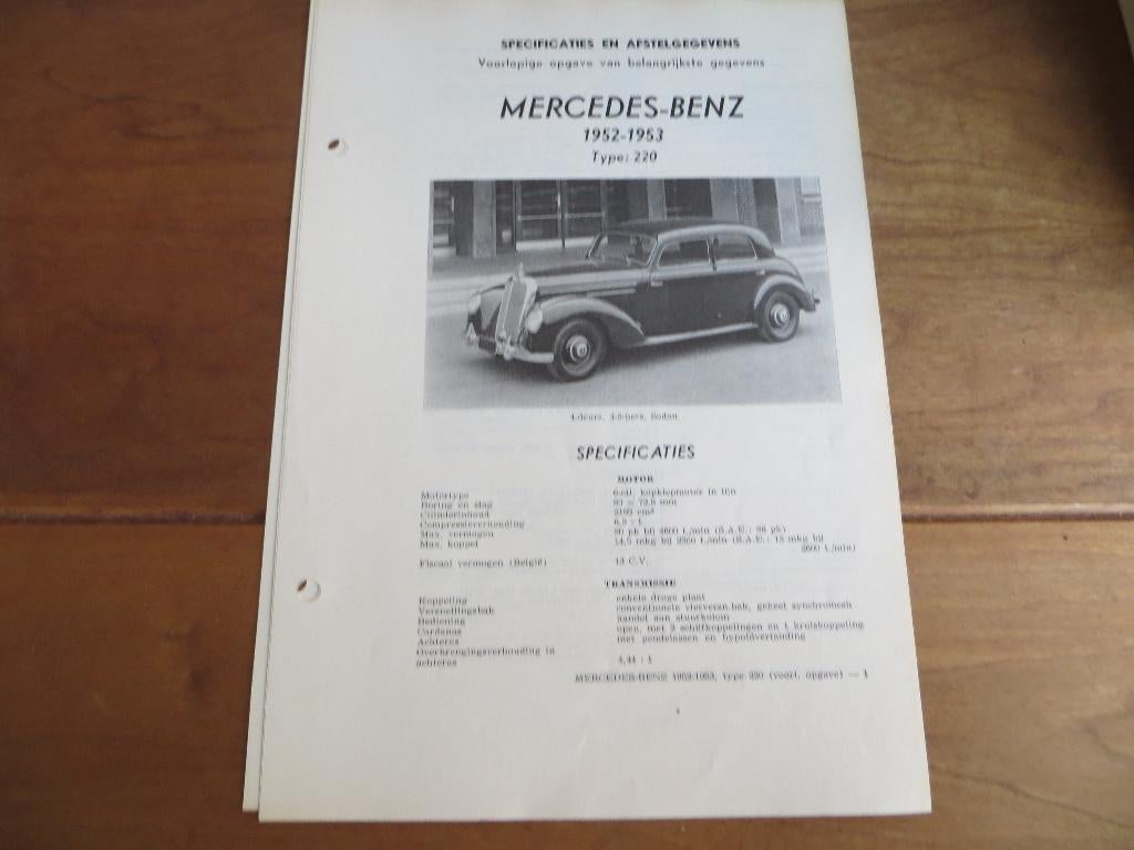 Vraagbaak Mercedes-Benz 220 W187 1952 - 1953 specificaties, Ophalen of Verzenden