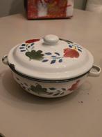 Vintage schaal met deksel, handgeschilderd, Antiek en Kunst, Antiek | Emaille, Ophalen of Verzenden