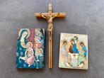 Houten kruisbeeld+2 afbeeldingen, Ophalen of Verzenden