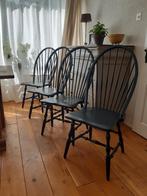 4 Windsor eetkamerstoelen-hout-spijlen model-Donker Grijs, Huis en Inrichting, Stoelen, Ophalen, Windsor, Zo goed als nieuw, Vier
