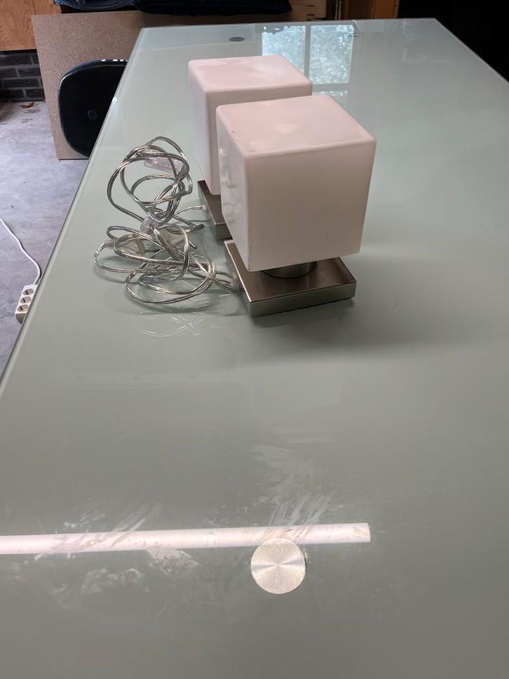 Set van 2 Moderne Lampen, Huis en Inrichting, Lampen | Vloerlampen, Zo goed als nieuw, Minder dan 100 cm, Glas, Ophalen
