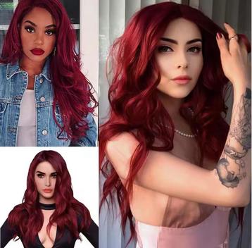 Lange rode pruik wijn rood glans uitverkoop beschikbaar voor biedingen