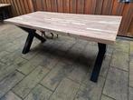Industriële eettafel met stalen x poten, Ophalen of Verzenden, Zo goed als nieuw, Rechthoekig, 50 tot 100 cm
