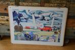 Oude schoolplaat: Verzending van de luchtpost op Schiphol, Antiek en Kunst, Ophalen of Verzenden, Stad- en Dorpsgezichten