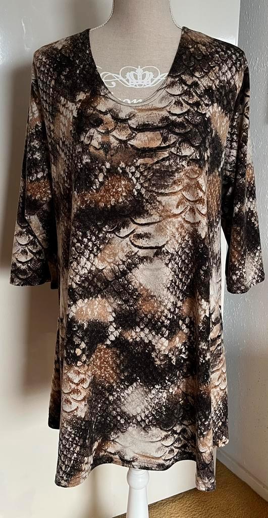 Magna bruintinten A-line tuniek maat 46/48(v), Kleding | Dames, Blouses en Tunieken, Zo goed als nieuw, Maat 46/48 (XL) of groter