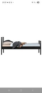 Metalen bed Woood, Ophalen, 90 cm, Eenpersoons, Zwart