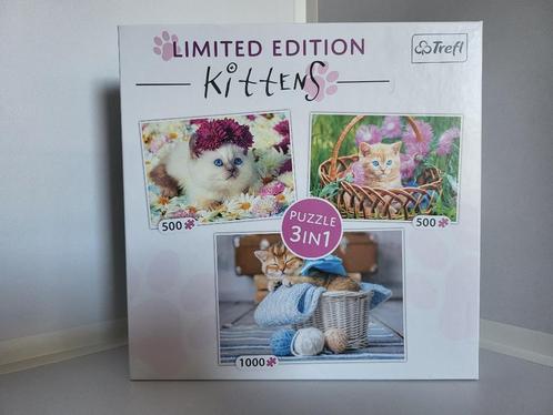 3 kittens puzzels van 500 en 1000 stukjes (limited edition), Hobby en Vrije tijd, Denksport en Puzzels, Nieuw, Legpuzzel, 500 t/m 1500 stukjes