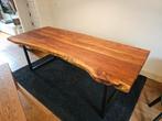 Acaciahouten eettafel met zwart stalen poten (90x220), Huis en Inrichting, Tafels | Eettafels, Ophalen, Gebruikt, 200 cm of meer