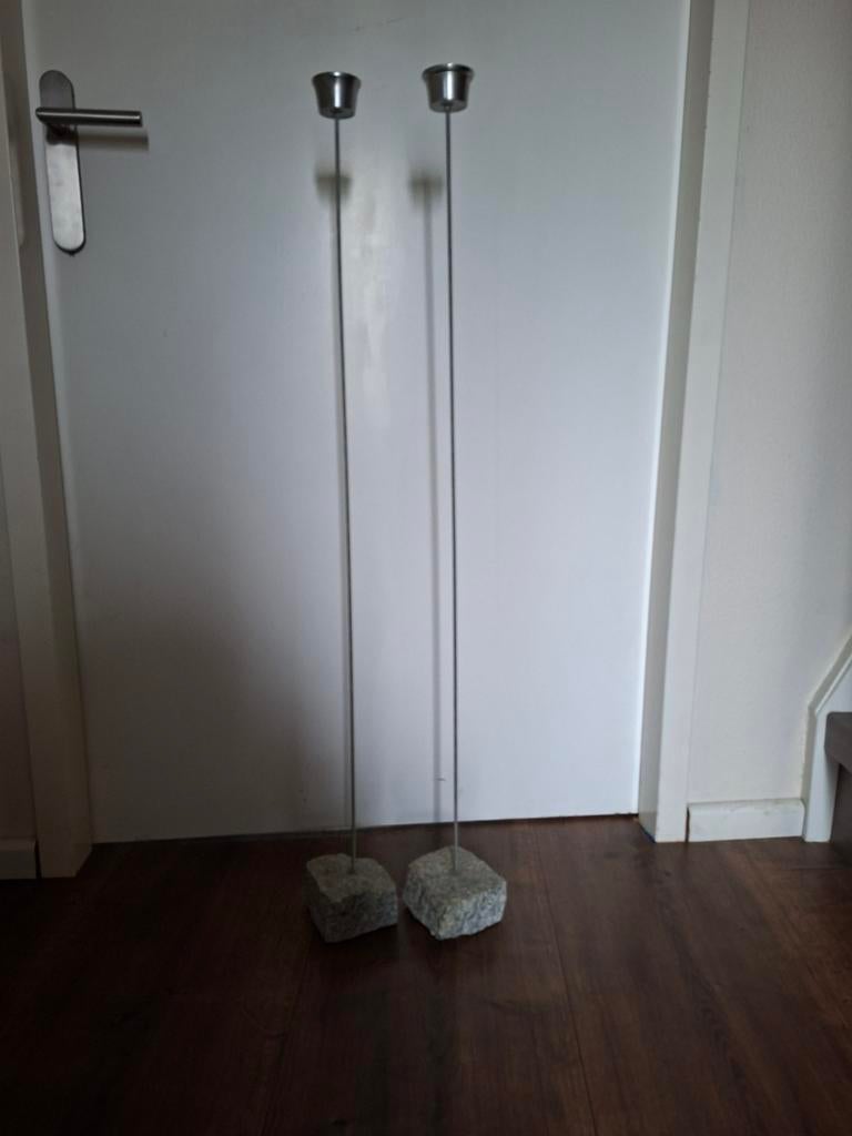 Stenen Kandelaar - Waxinelichthouder - 1 Meter Hoog, Ophalen, Gebruikt, Grijs, Kandelaar