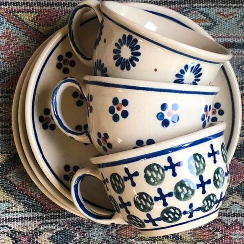 3 Volklore Kop&Schotels. Pools. Blauw/groen., Huis en Inrichting, Keuken | Servies, Nieuw, Kop(pen) en/of Schotel(s), Overige stijlen