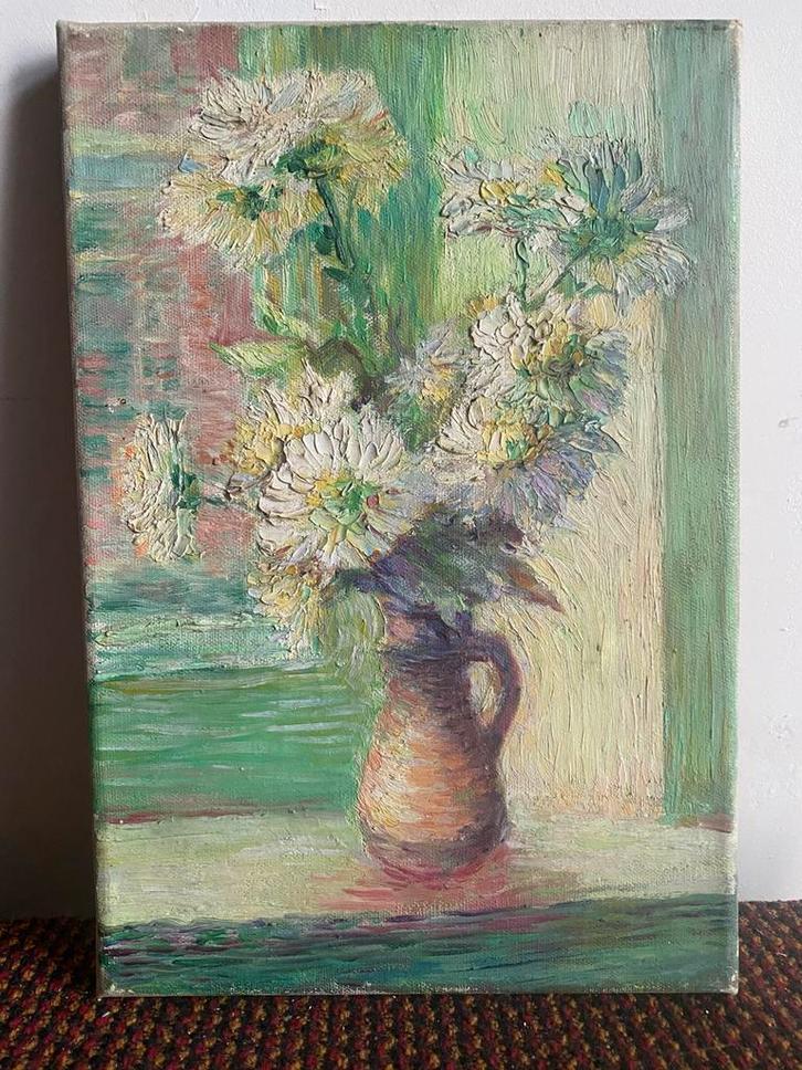 Klein stilleven met bloemen in een kan, Antiek en Kunst, Kunst | Schilderijen | Klassiek, Ophalen of Verzenden