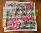 Diamond Painting kat met roze bloemen 50x50 rond  Nieuw, Ophalen of Verzenden, Nieuw, Knutselwerk