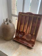 Brocante Frans lepelrek met lekbak in rood en geel koper, Antiek en Kunst, Antiek | Keukenbenodigdheden, Ophalen of Verzenden