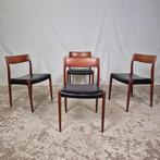 4x Niels Møller model 77 vintage jaren 50 eetkamerstoel teak, Huis en Inrichting, Stoelen, Ophalen, Gebruikt, Niels Moller, Bruin