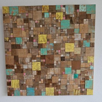 Muurdecoratie hout 1x1m beschikbaar voor biedingen