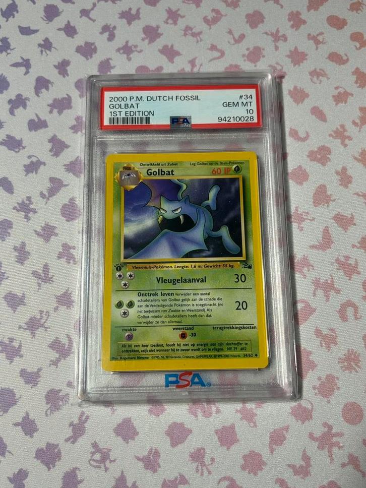 PSA 10 GOLBAT 1ST EDITION 34 DUTCH FOSSIL, Hobby en Vrije tijd, Verzamelkaartspellen | Pokémon, Verzenden