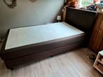 Boxspring met bruine bekleding 120 x 200, Ophalen, Eenpersoons, Bruin, Zo goed als nieuw