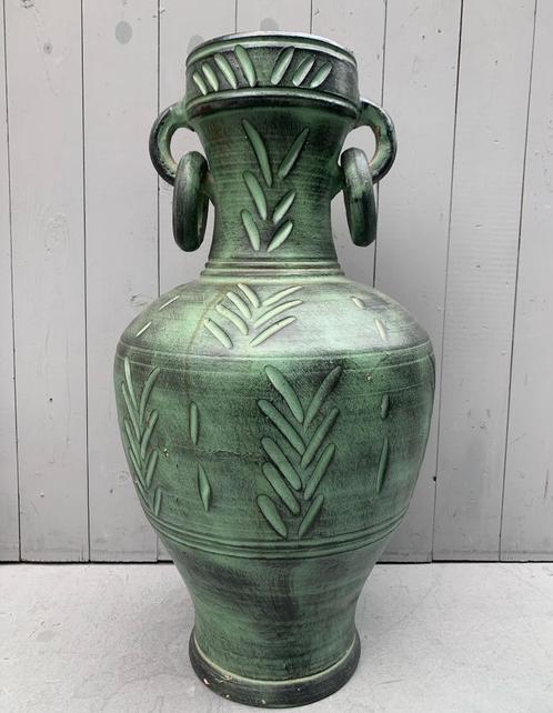 Grote groene vaas / kruik - vintage retro, Huis en Inrichting, Woonaccessoires | Vazen, Gebruikt, Groen, Minder dan 50 cm, Aardewerk of Porselein