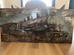 Metalen schilderij 3D. Stoomtrein 1,50x0,70m., Huis en Inrichting, Woonaccessoires | Schilderijen, Tekeningen en Foto's, Ophalen of Verzenden