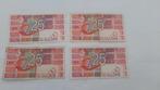 4 bankbiljetten 25 gulden Roodborstje 1989 briefje, Ophalen of Verzenden, 25 gulden, Los biljet