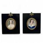 Paar 19e-eeuwse Engelse portretminiaturen, Antiek en Kunst, Kunst | Schilderijen | Klassiek, Ophalen of Verzenden