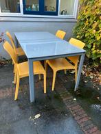 IKEA Tuintafel met vier mooie gele stoelen, Ophalen, Gebruikt, Rond, 50 tot 100 cm