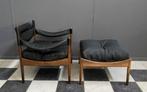 60 jaren Palissander leren Kristian Vedel fauteuil & hocker, Hout, Minder dan 75 cm, Gebruikt, Vintage
