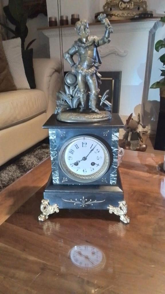 Franse pendule marmer/brons, loopt en slaat, Antiek en Kunst, Antiek | Klokken, Ophalen