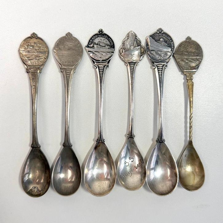 6 Oude Nederlandse scheepvaart lepeltjes, Verzamelen, Scheepvaart, Zo goed als nieuw, Gebruiksvoorwerp, Motorboot, Ophalen of Verzenden