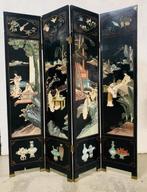 Vintage Chinees Kamerscherm, 4-delig massief hout, Ophalen of Verzenden