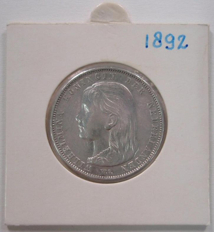 1 Gulden 1892	Koningin Wilhelmina, Postzegels en Munten, Munten | Nederland, Losse munt, 1 gulden, Koningin Wilhelmina, Zilver