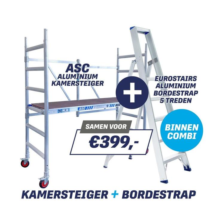 ASC Kamersteiger + Bordestrap 5 treden COMBI-ACTIE!, Doe-het-zelf en Verbouw, Steigers, Nieuw, Rolsteiger of Kamersteiger, 2 tot 5 meter