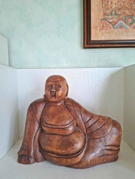 FRAAI! Liggende Buddha/ houtsnijwerk/ jaren '50, Antiek en Kunst, Kunst | Beelden en Houtsnijwerken, Ophalen of Verzenden