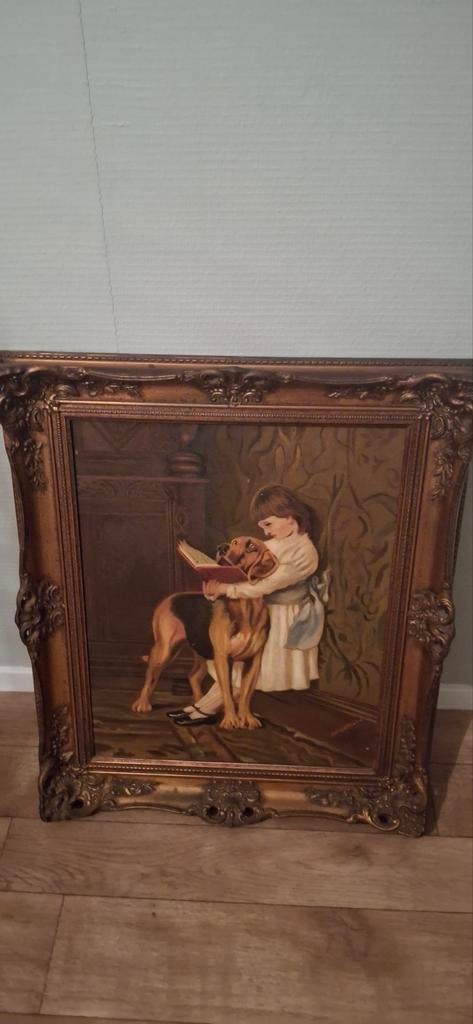 Schilderij A.W. Mouthaan - Meisje met Hond, Stilleven, Ophalen of Verzenden