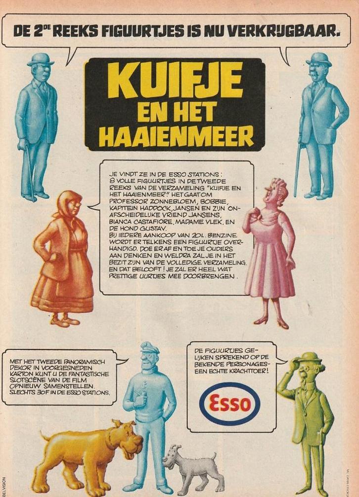 Retro reclame 1970 Esso Kuifje Haaienmeer 2e reeks poppetjes, Verzamelen, Retro, Overige typen, Verzenden