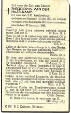 Horssen 1871 - 1946 Theodorus van den Hazelkamp, Ophalen of Verzenden, Bidprentje