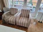 2 beige / crème gestreepte landelijke stoelen fauteuils, Huis en Inrichting, Fauteuils, Ophalen, Gebruikt, 75 tot 100 cm, Landelijk / Rivera Maison